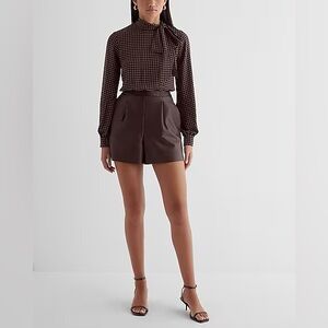Express printed faux leather tie neck long sleeve romper large